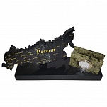 Настольный прибор "Карта РФ" с подставкой под визитки,  часами.  